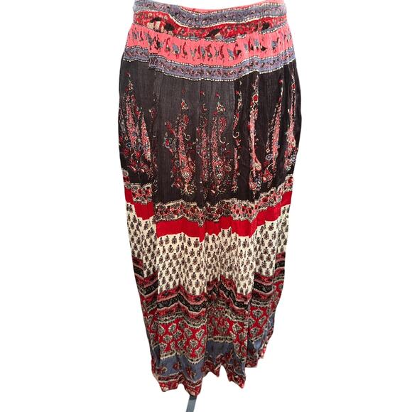 Basic Edition Maxi Skirt Elastic Tie waist Full Boho Hippie Festival Colorful M - Picture 1 of 6